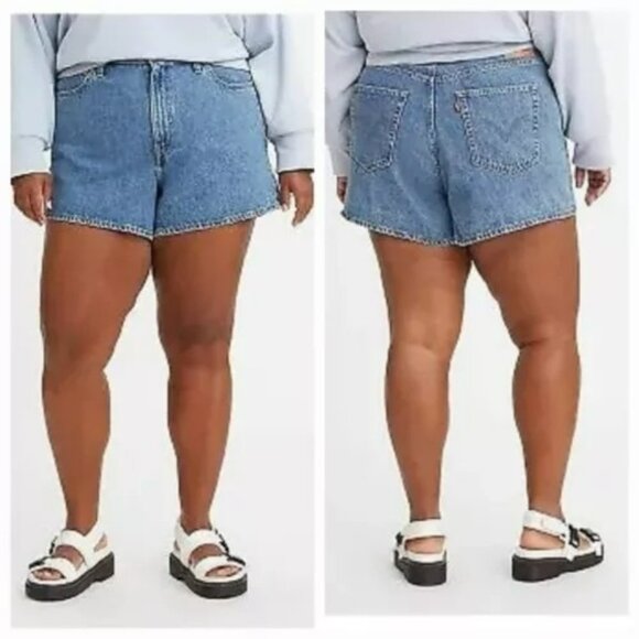 Levis High Waisted Mom Shorts 20W Medium Blue Wash Denim Jean Jorts Cotton Plus - Picture 14 of 14